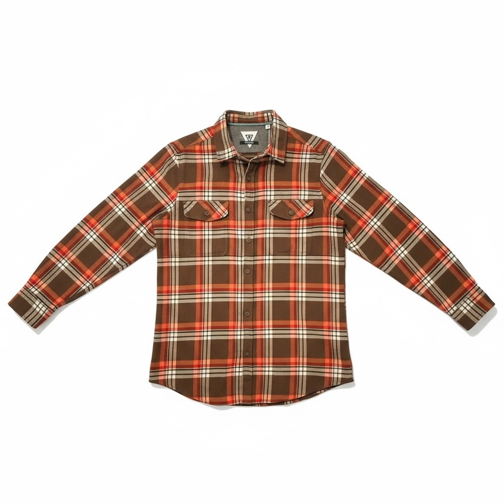 VISSLA Brown and Red Plaid Button Down Shirt